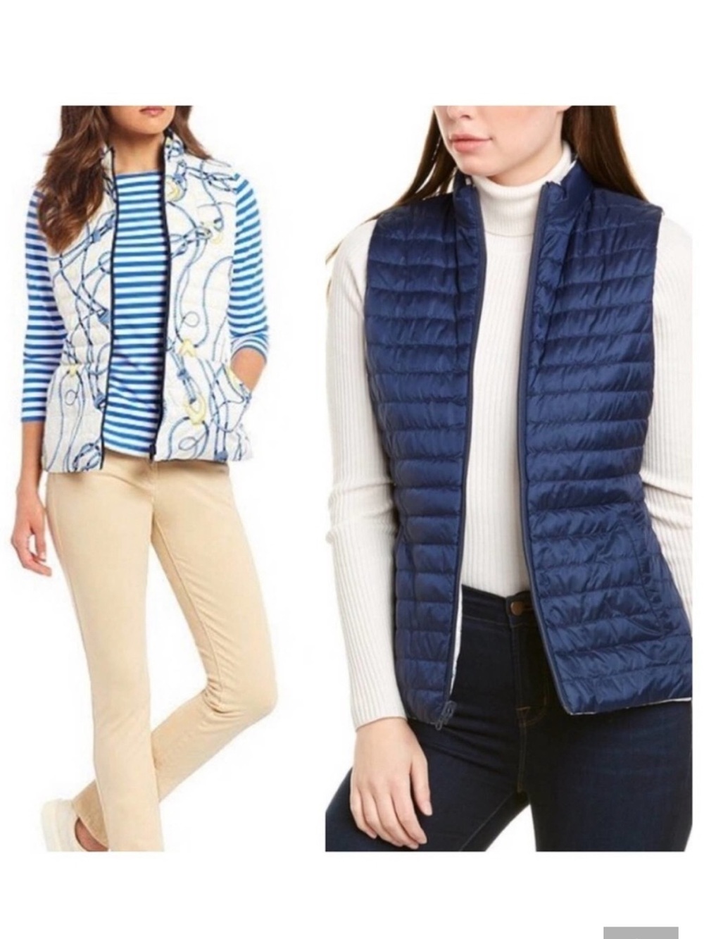 J. McLaughlin Tahoe Reversible Quilted‎ Puffer Vest Nautical Rope Print